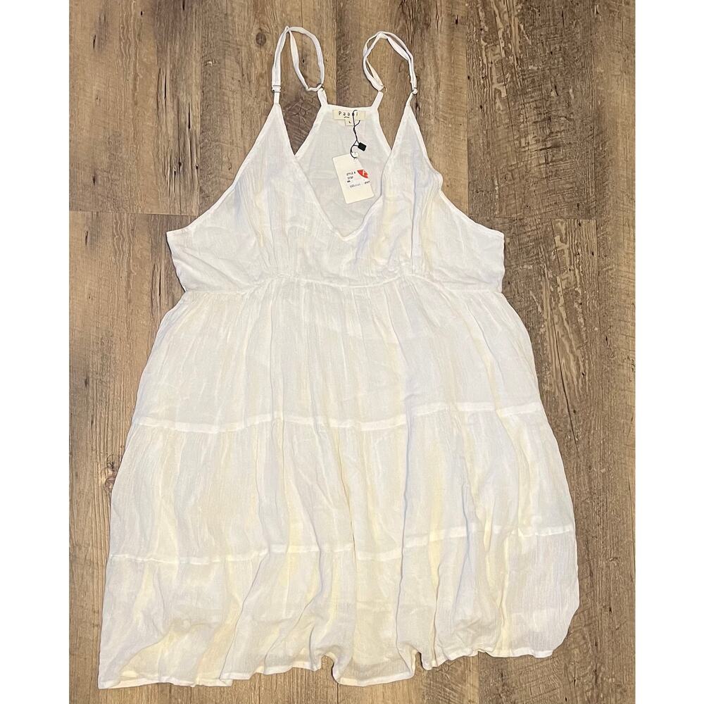 Paani Elegant White Babydoll Dress Adjustable Straps Inside Lining Pockets Sz L